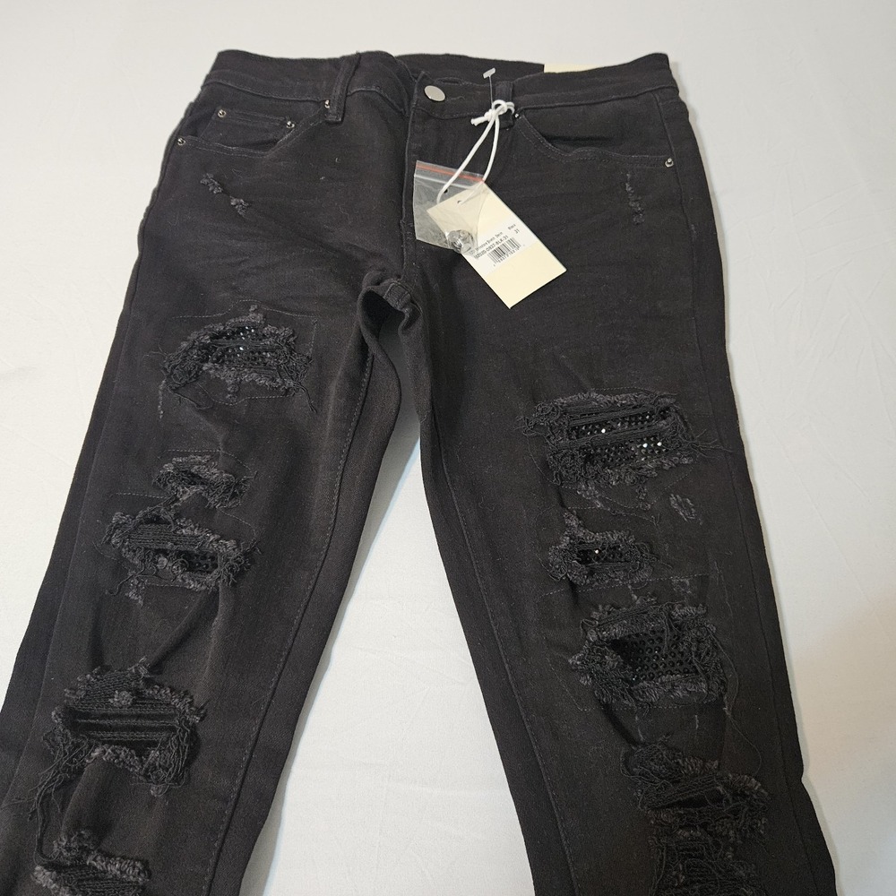 NEW Mnml Jeans Mens 31 (31x33) Black Stretch Denim Paint Splatter Distressed